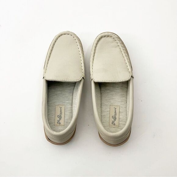 MY SLIPPERS By My Pillow Leather Cream Memory Foam Slip On Moccasins, Size 7 - Picture 6 of 11